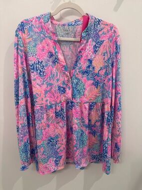 Lilly Pulitzer V-Neck Long sleeve Tunic NWT Splendor in the sand XL